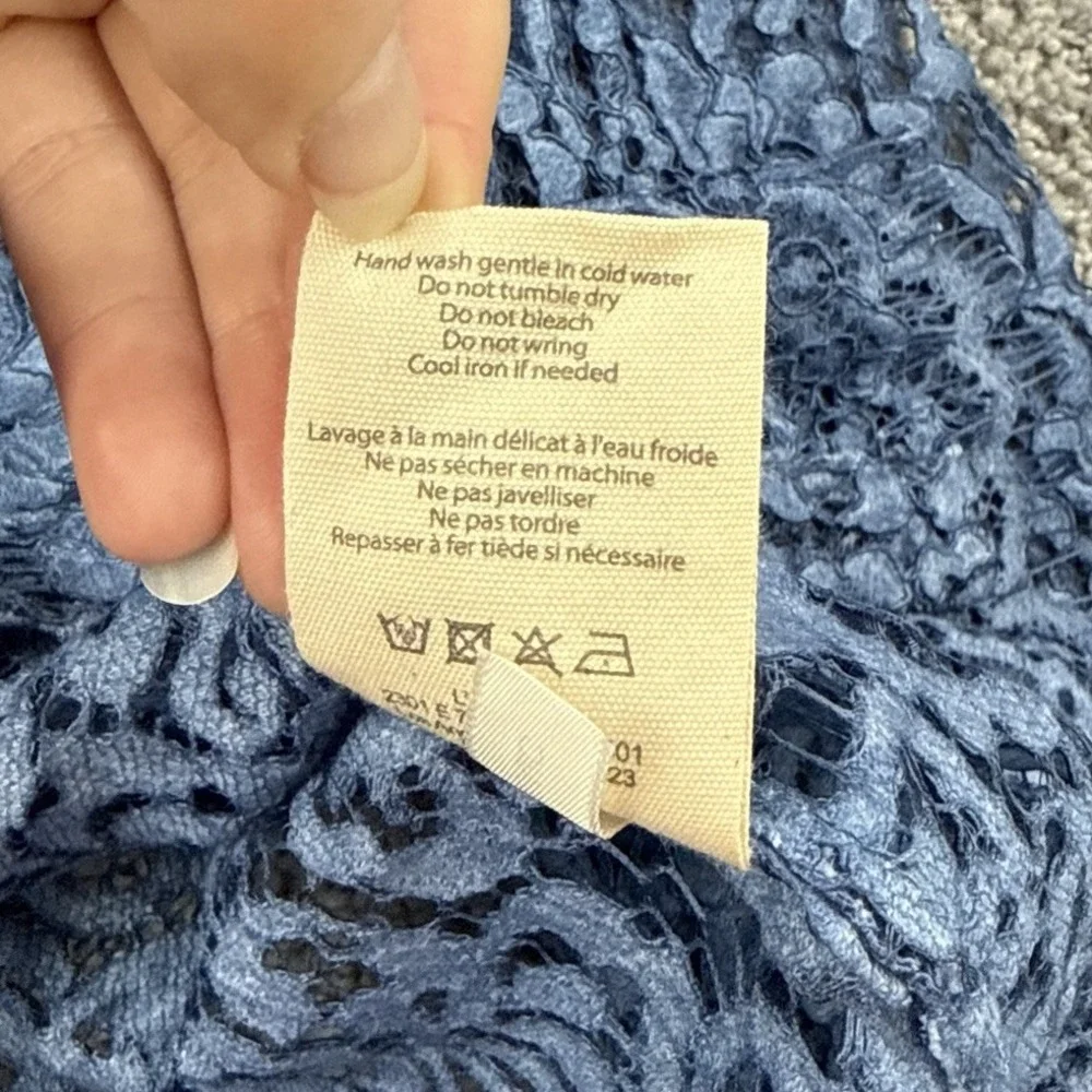 L'Agence Andrea Lace Button Front Blouse S Blue Sheer Feminine Dainty